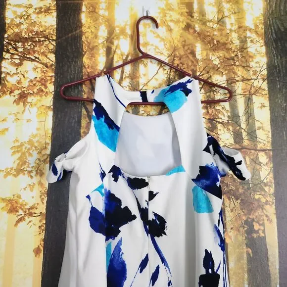 Lauren Ralph Lauren Womens 6 Cold Sholder Cut-Out Floral Crepe Shift Dress Blue - Picture 9 of 16